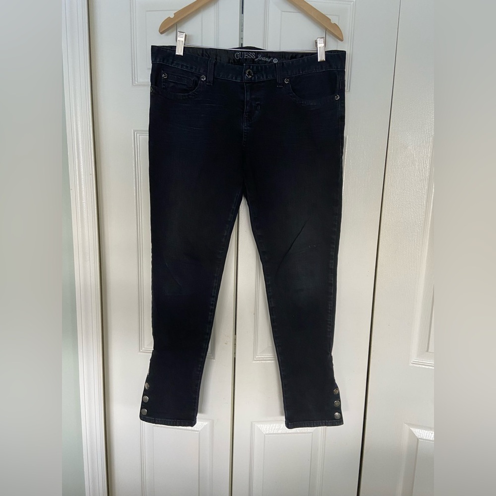 GUESS Women's Skinny Fit Black Denim Jeans with Button Detail Size 31